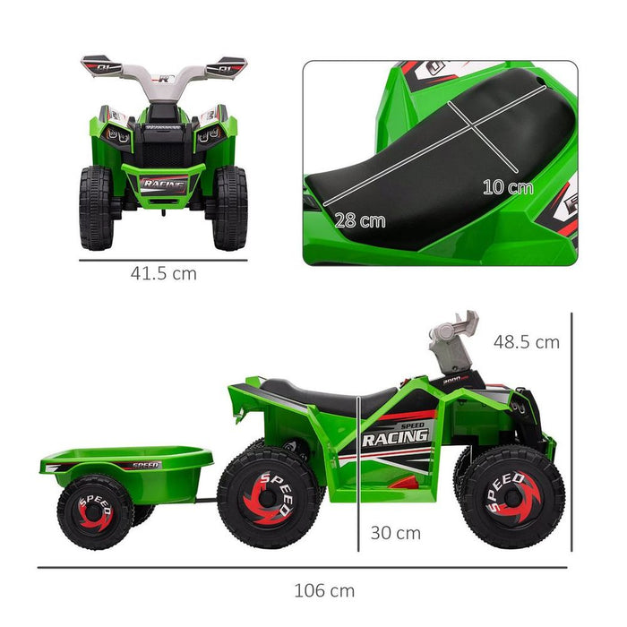 HOMCOM Electric Quad Bike, 6V Kids Ride-On ATV with Back Trailer - Green