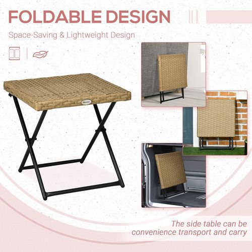 Outsunny Folding Square Rattan Coffee Table, Steel Frame Bistro Garden Natural