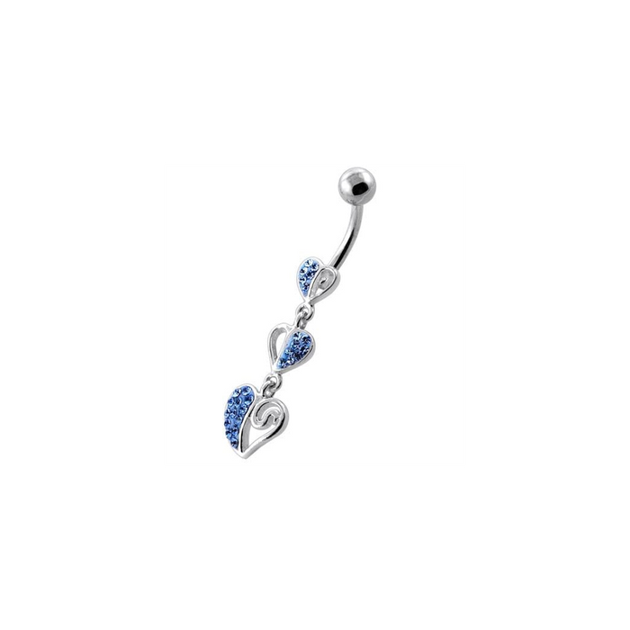 Trible Heart Jeweled Dangling Navel Belly Ring