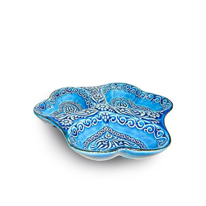 3-in-1 Snack and Dip Bowl for Divided Servings, Blue, Heart Shaped