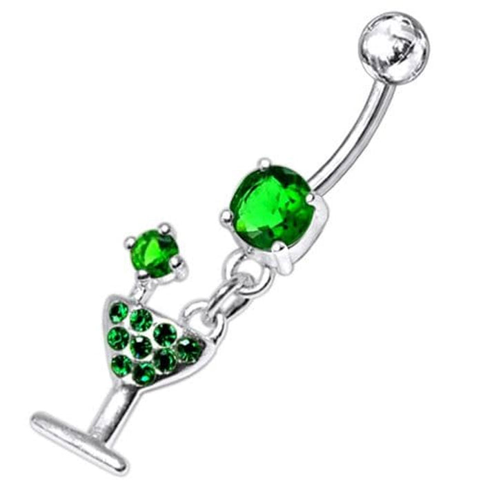 Fancy Jeweled GLASS Dangling Banana Bar Belly Ring