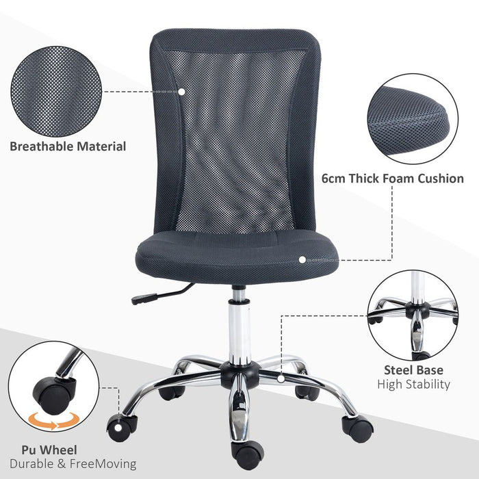 Premium Vinsetto Dark Grey Office Chair: Adjustable Height, Armless, Mesh Back, Wheels - Ultimate Comfort & Efficiency