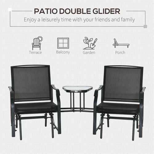 Double Glider Rocking Chairs Gliding Love Seat with Middle Table Conversation