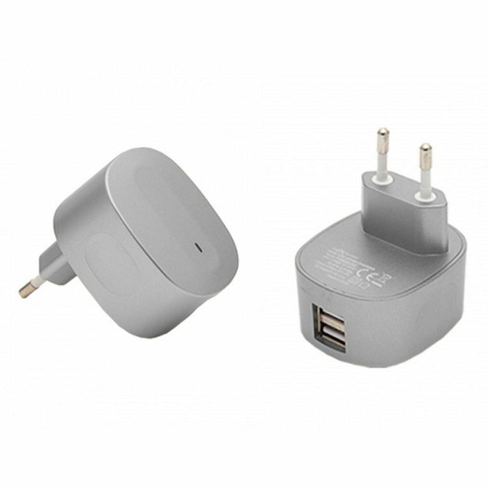 FX Multicoloured Dual USB Mains Charger 2.4 AMP Plug (EU), Silver