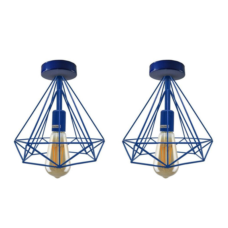 2 Pack Black Vintage Flush Mount Ceiling Light Fixture Metal Cage Ceiling Lampshade with E27 Holder