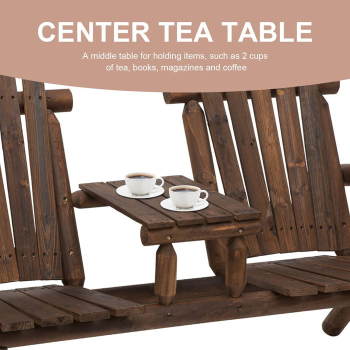 Outdoor Wood Patio Chair Bench | 2 Seats | Center Coffee Table | Garden Bench