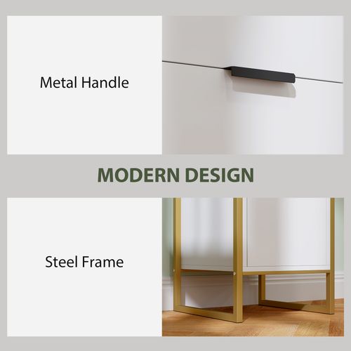 HOMCOM Industrial 3-Drawer Bedroom Chest of Drawers with Metal Frame, White