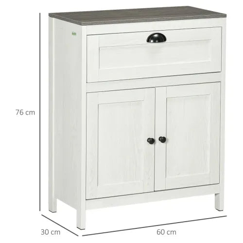 Bathroom Floor Standing Cabinet Storage Organizer w/ Drawer Double Door, White