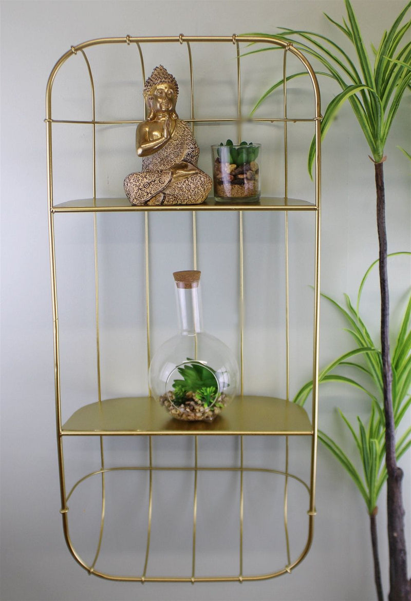 Premium Gold Metal Double Storage Shelf - High-Quality Design - 17 x 77 x 36cm