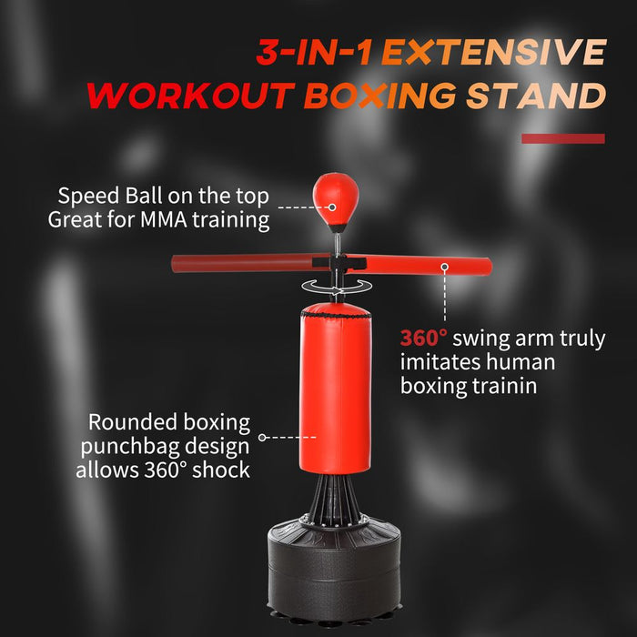 HOMCOM 155-205cm 3-IN-1 Freestanding Boxing Punch Bag Stand with Rotating Flexible Arm, Speed Ball, Waterable Base