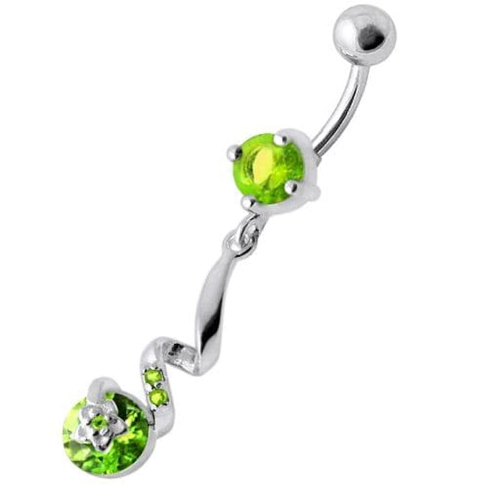 Fancy Jeweled Dangling Star SS Bar Belly Ring