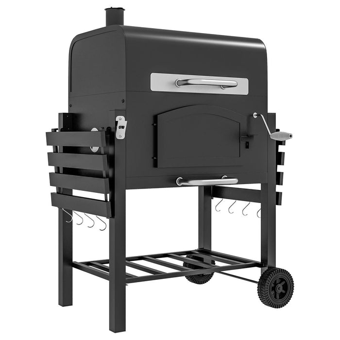 Premium Outsunny BBQ Grill Trolley w/ Adjustable Height & Thermometer - Perfect for Smokey Flavors and Large Gatherings