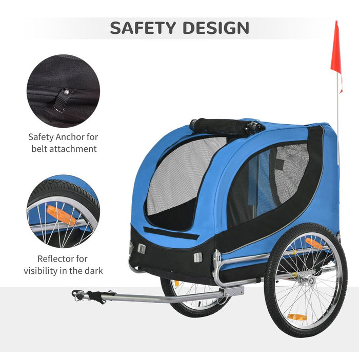 PawHut Steel Dog Bike Trailer Pet Cart Carrier for Bicycle Kit Water Resistant Travel Blue and Black