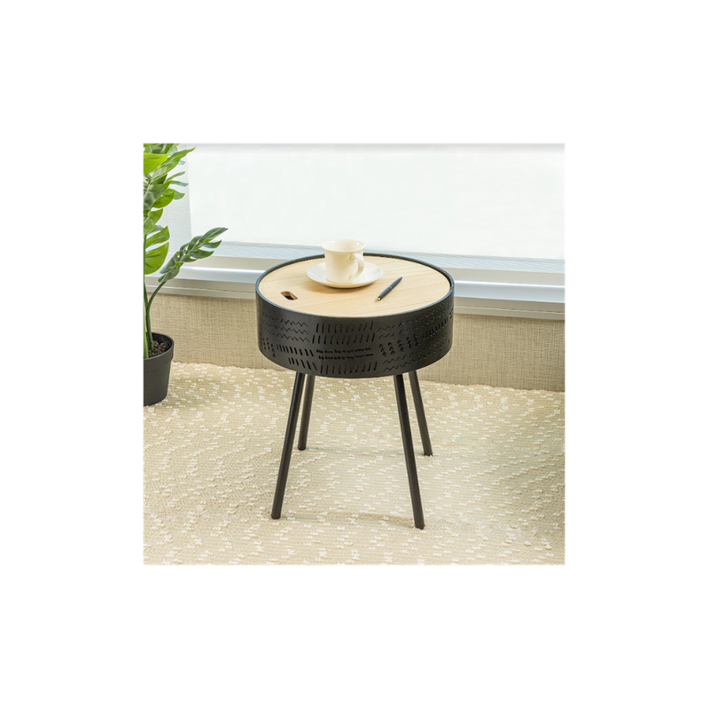 Slender Lift Top Round Side Table - Black, 38.5 x 38.5 x 45cm - High Quality