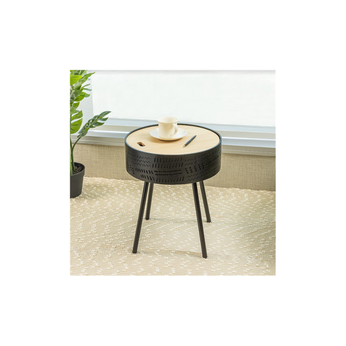 Slender Lift Top Round Side Table - Black, 38.5 x 38.5 x 45cm - High Quality