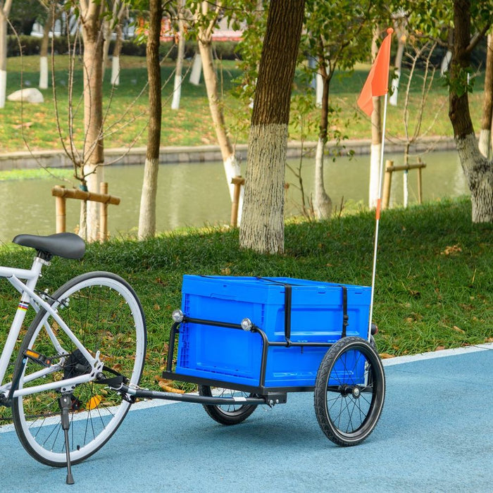 Premium HOMCOM Bicycle Trailer - 65L Foldable Storage Box, Pneumatic Tyres - Blue