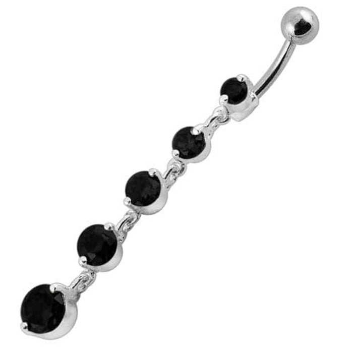 Fancy Silver Dangling Curved Bar Navel Ring