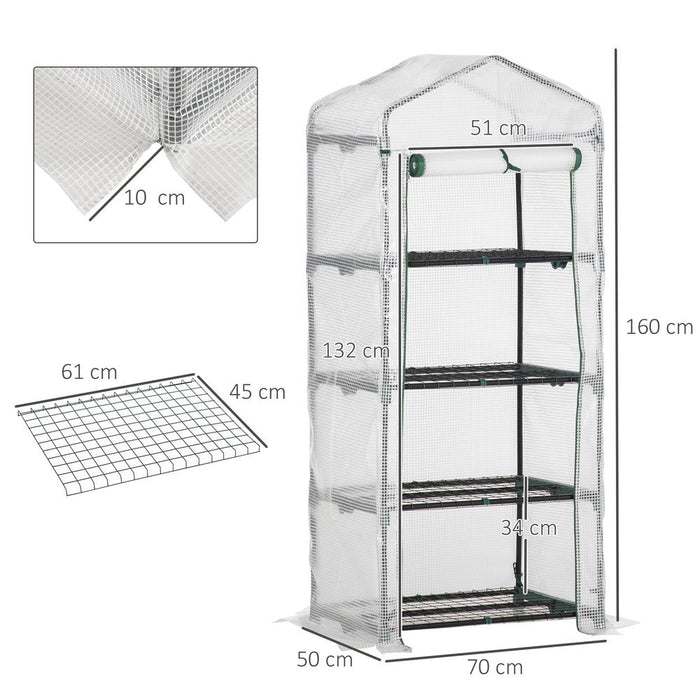 4 Tier Mini Greenhouse, Portable with Steel Frame, PE Cover, 160x69x50cm