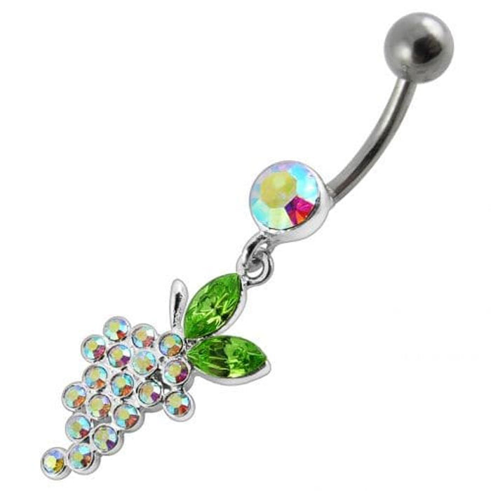 Fancy grapes Jeweled Dangling Curved Bar Belly Ring