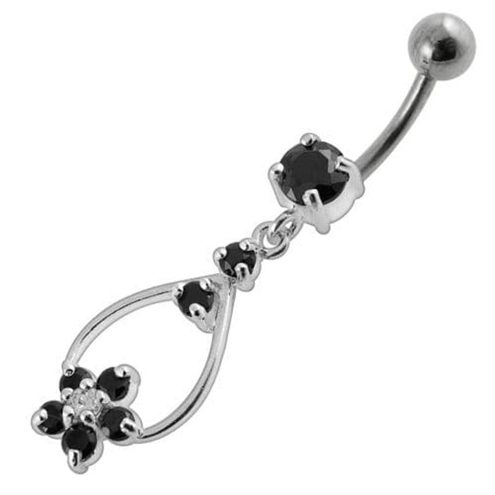 Jeweled Fancy Silver Dangling  SS Banana Bar Navel Body Jewelry Ring