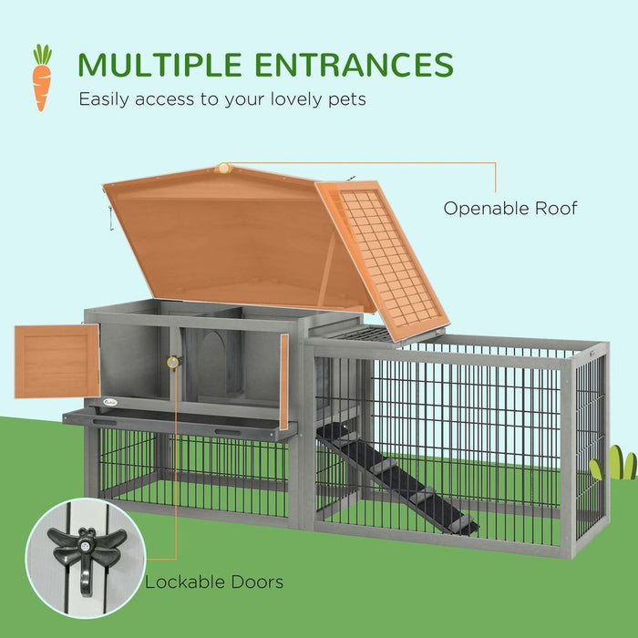 Pawhut Rabbit Hutch Pet House Outdoor Run Design w/ Water-Resistant Paint Ramp