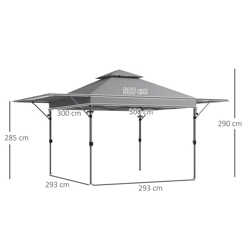 Premium Outsunny Pop Up Gazebo - 5x3(m), Dual Awning, Grey