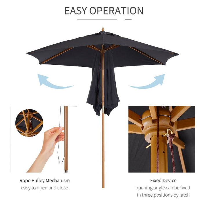 2.5m Wood Garden Parasol - Sun Shade Patio Umbrella