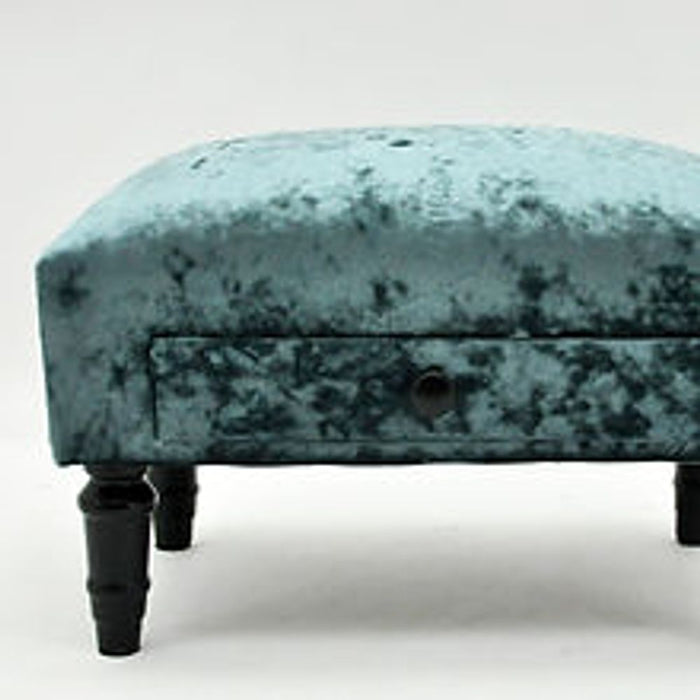 Deluxe Blue Velvet Footstool w/ Drawer - Premium Quality, Stylish & Functional - Limited Stock!