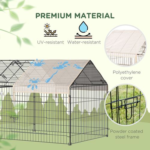 PawHut Chicken Run Coop with Cover, Outdoor Poultry Shade Cage, Beige
