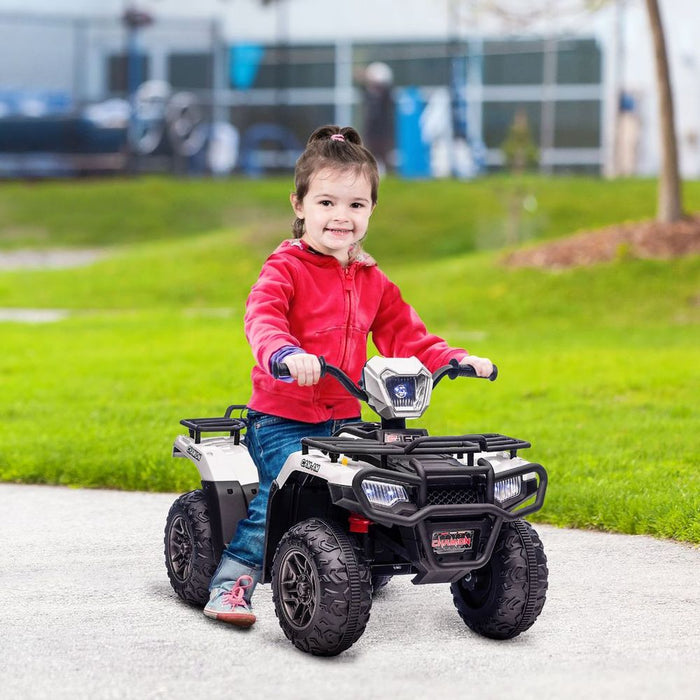 HOMCOM 12V Electric Quad Bike for Kids - LED Lights, Music - White