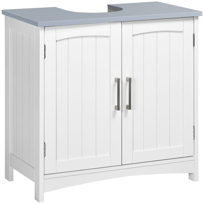 kleankin Pedestal Under Sink Cabinet with Double Doors, Modern Bathroom Vanity Unit, Storage Cupboard with Adjustable Shelves, White