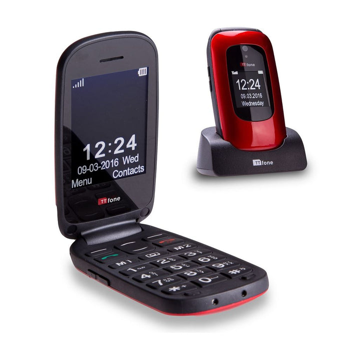 Easy-to-Use Red Flip Phone: TTfone Lunar TT750 - Big Button, Easy Menu, EE Pay As You Go SIM