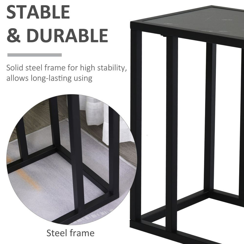 HOMCOM C Shape End Table w/Metal Frame Marble-Effect Top Sofa Side Table Narrow Snack Coffee Table for Living Room, Grey Marble Effect