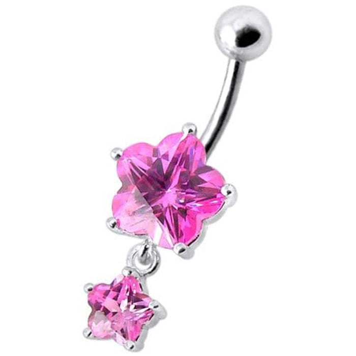 Fancy High Quality  Flower Silver Dangling With SS Bar Belly Ring