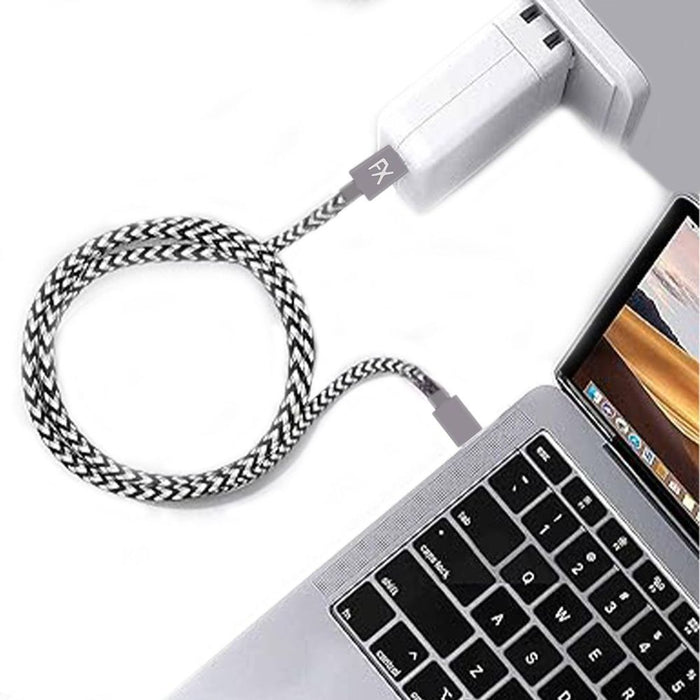 Aquarius Nylon USB Zebra Charger Cable, 1m - Fast Charge, Durable, Compatible with iPhone, iPad, iPod