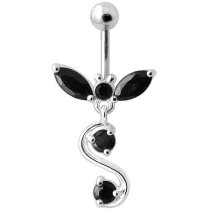 Fancy Jeweled  Silver Dangling Navel Ring