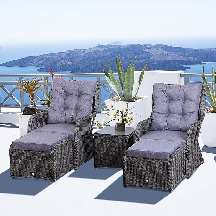 Deluxe 2-Seater Rattan Armchair & Table Set Grey