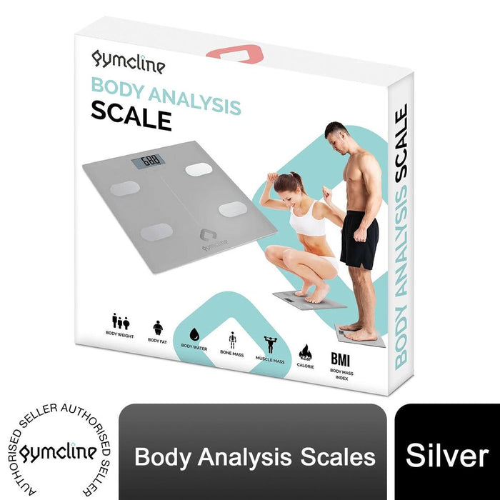 Gymcline Body Analysis Scale w/ BMI Report & Daily Calorie Intake Guide, Silver