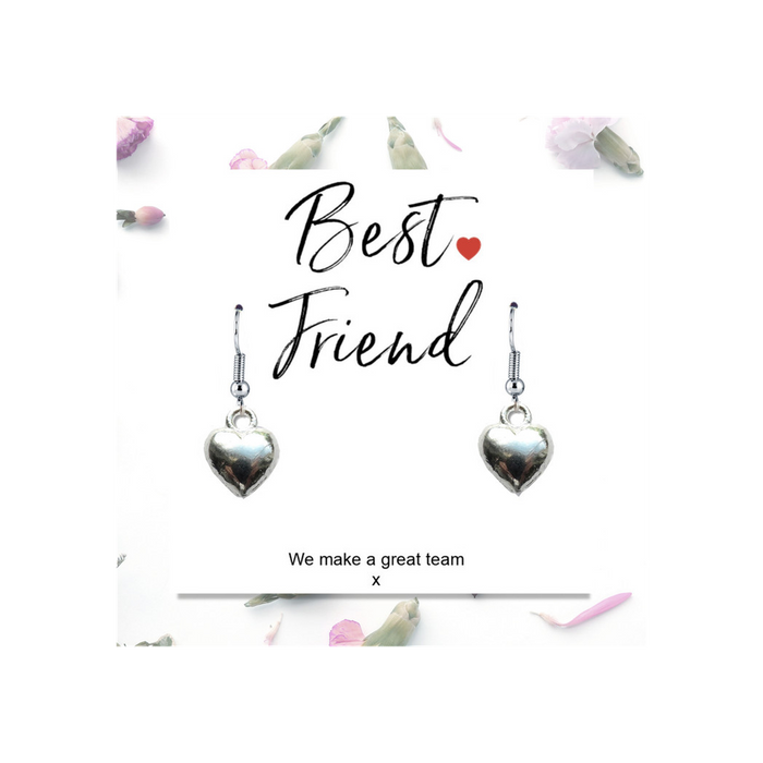 Best Friend Earrings & Message Card - Heart Charm Gift