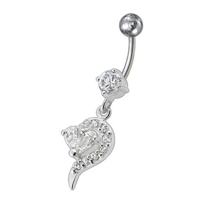 Fancy White Zirconia Jeweled Dangling Banana Bar Navel Ring