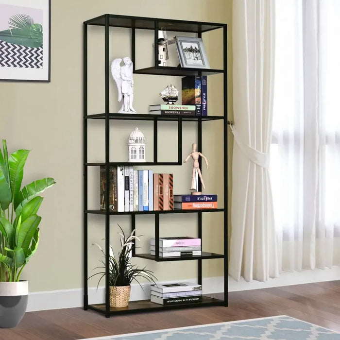 Wood Bookshelf Industrial Style Stand 6-Tier Living Room Display Rack Organiser