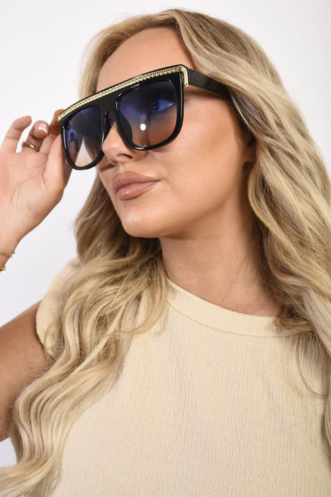 Luxurious Square Oversized Sunglasses with Gold Stripe