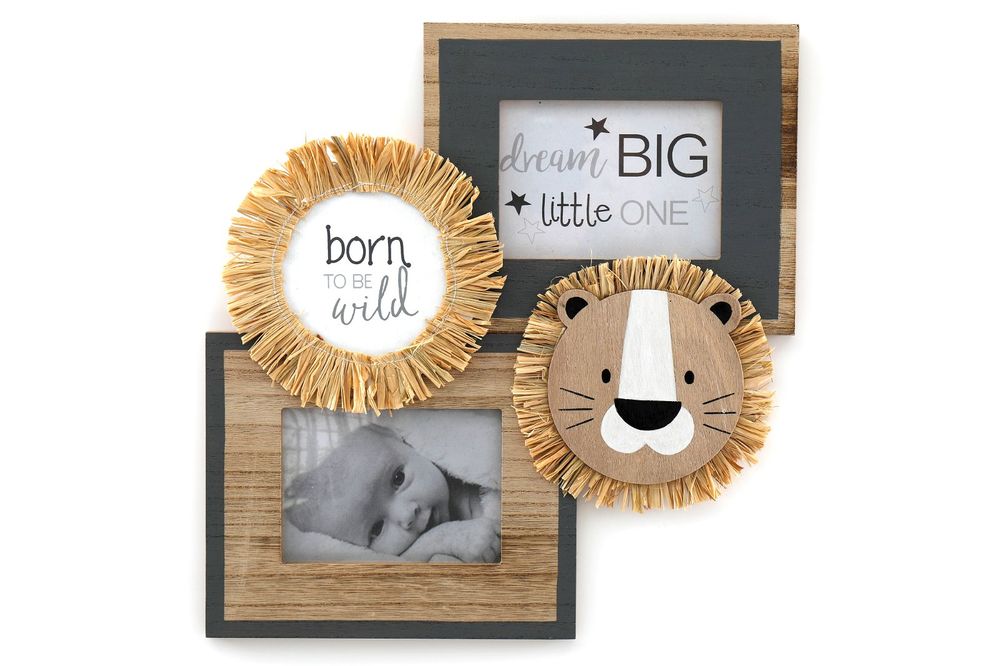 Wild Lion Double Photo Frame - Born to Be Wild - High Quality, Unique Design - Perfect for Any Nursery or Child's Bedroom