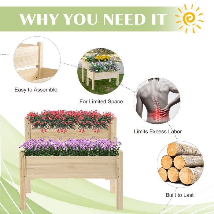 Premium Fir Wood 2-Tier Raised Bed Planter | 86x85x72cm | Drainage Holes | Sturdy Legs | Indoor/Outdoor