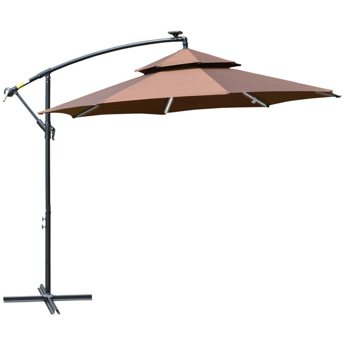 3m Cantilever Banana Parasol Double Roof, LED Solar lights, Crank