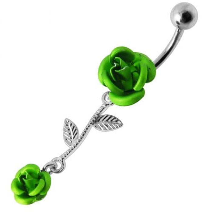 Double Rose Jeweled Dangling Belly Ring