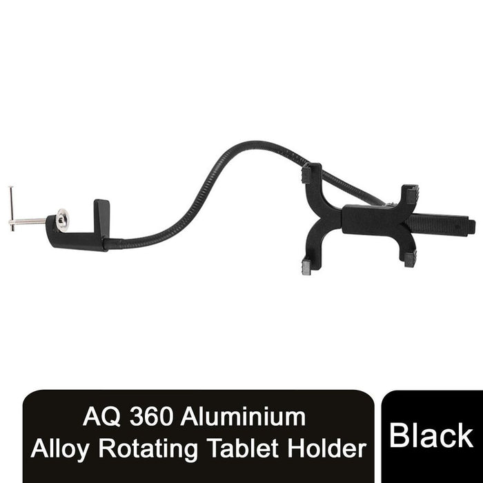 AQ 360 Aluminium Alloy Rotating Tablet Holder - Black | Adjustable Gooseneck | High Quality