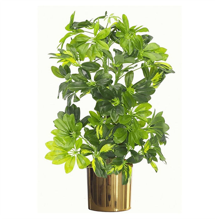 Realistic 75cm Artificial Arboricola Gold Capella Plant in Gold Metal Planter