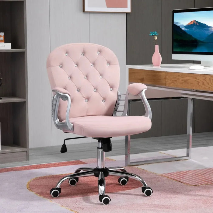 High-Quality Luxury Pink Diamond Tufted Office Chair - Ergonomic, Padded, Swivel