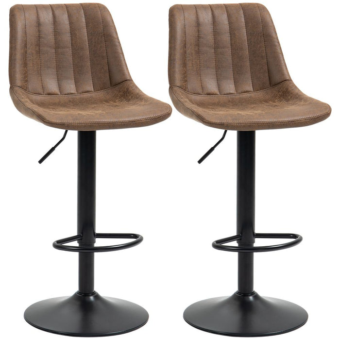 Set Of 2 Microfibre Retro Tub Bar Stools w/ Metal Frame Footrest Home Seat Brown